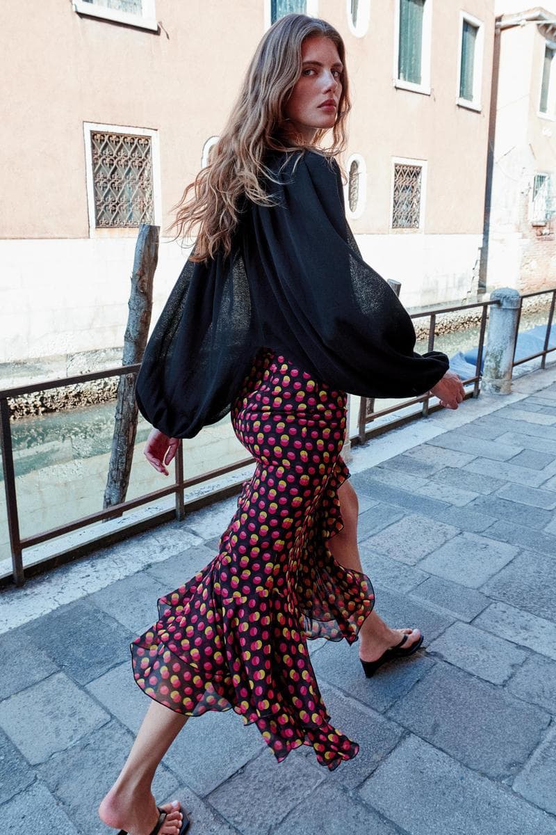 Skirt Midi Asymmetric Polka-dot