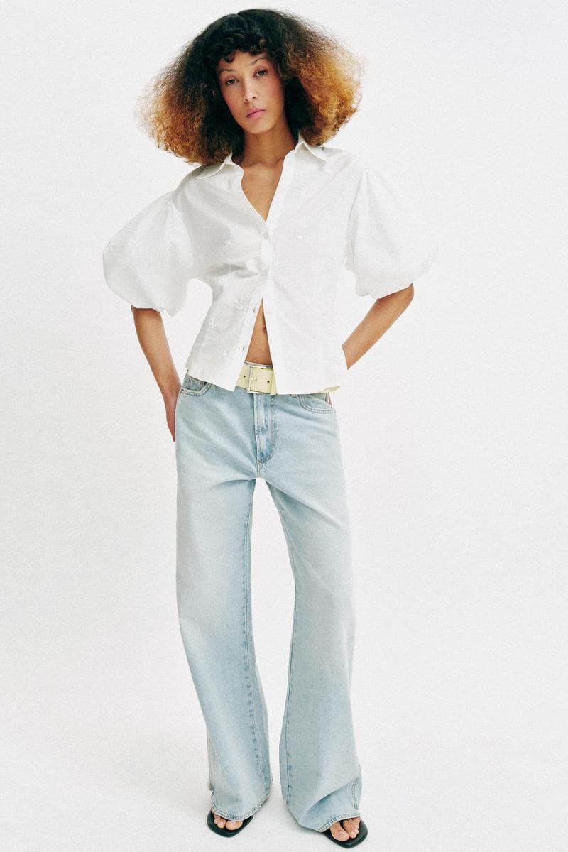 Shirt Embroidered Balloon Sleeve