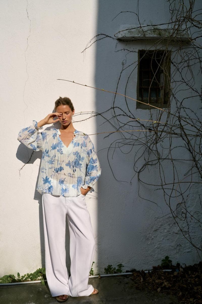 Shirt With Print Floral And Beads