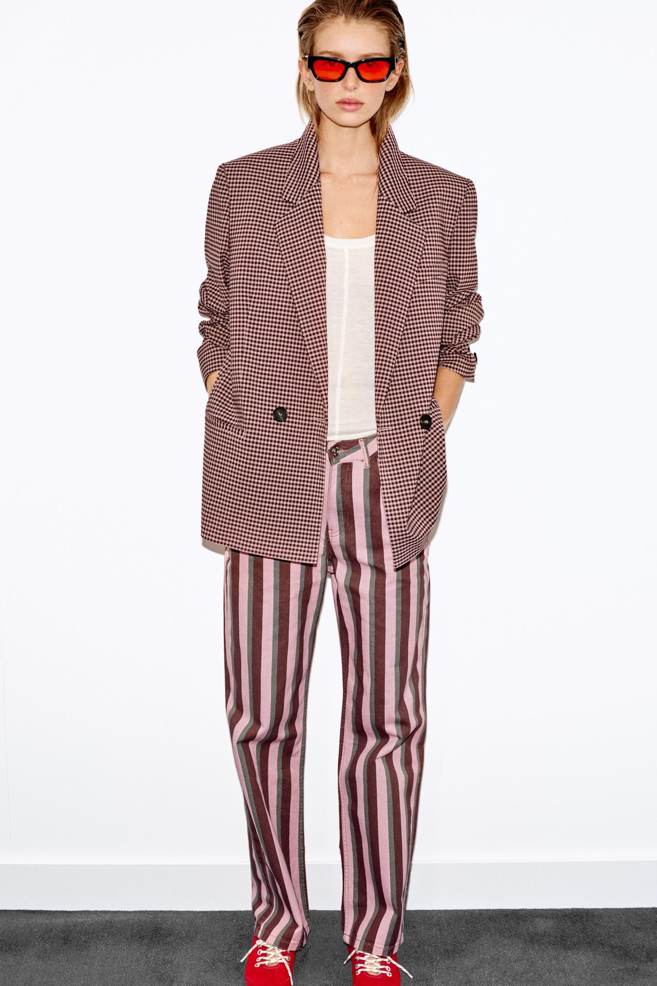 Blazer Double-breasted Oversize Checked Gingham