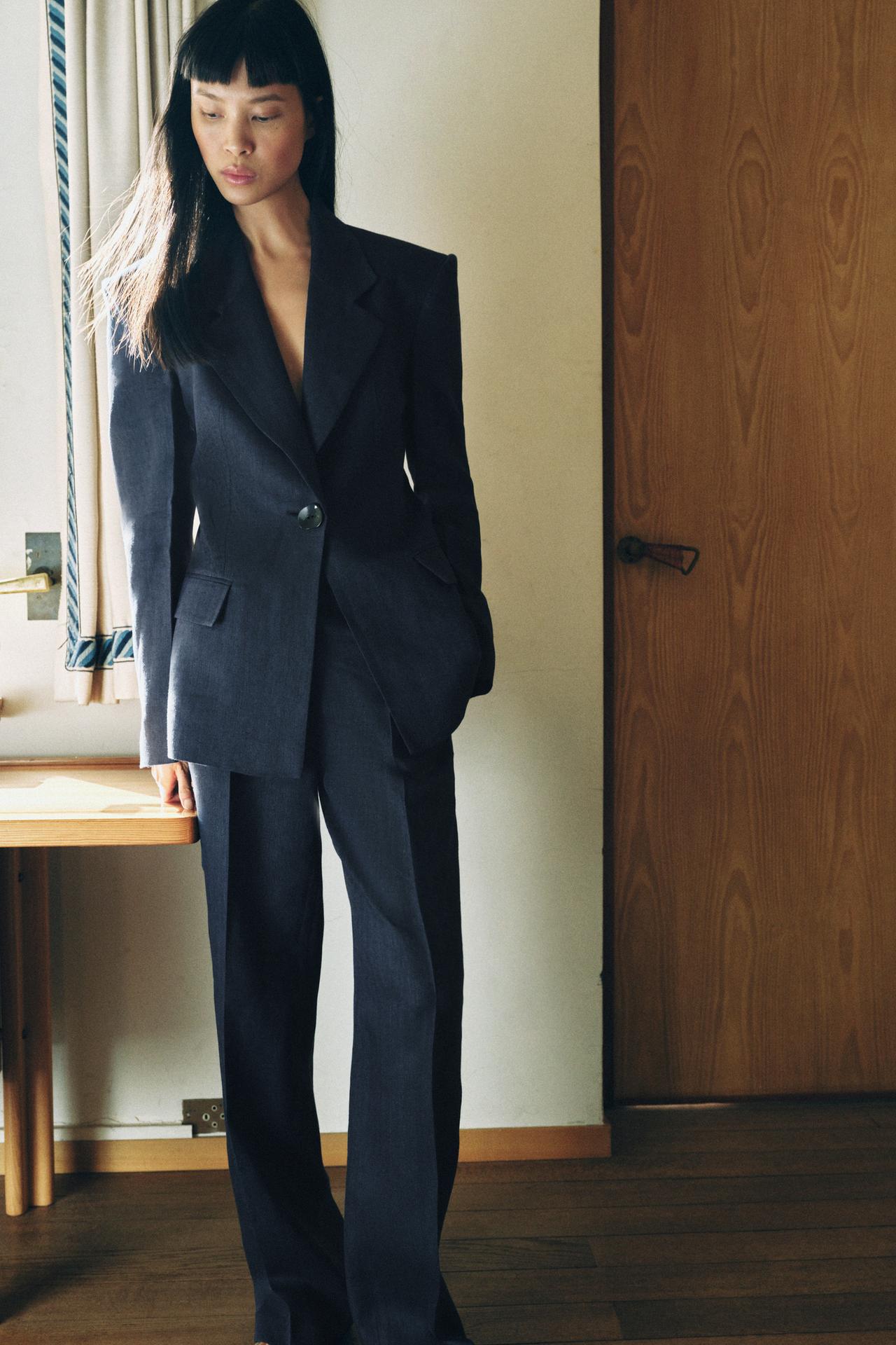 Blazer Fitted Herringbone Linen 100%