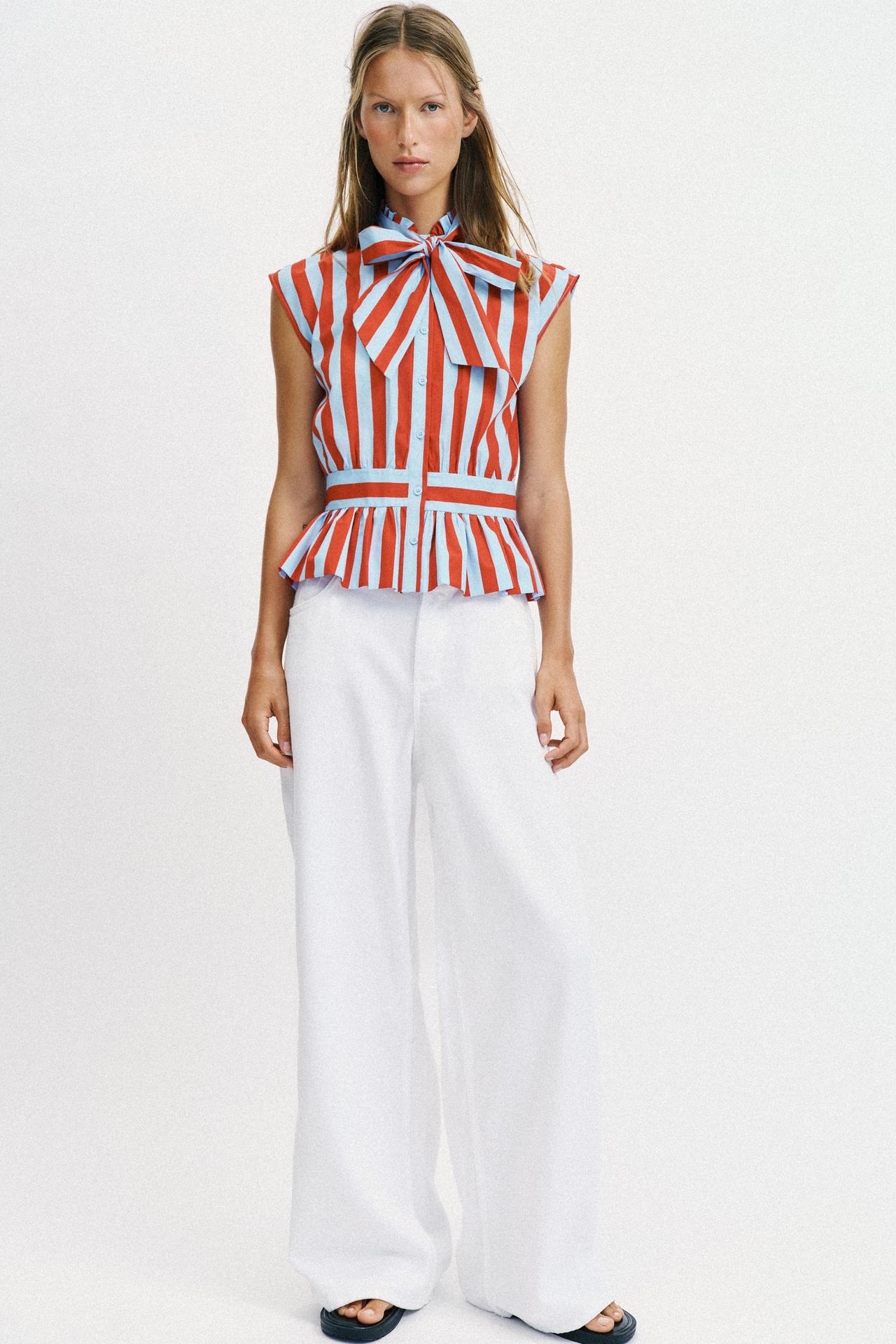 Shirt Striped Knot Sleeve Cava