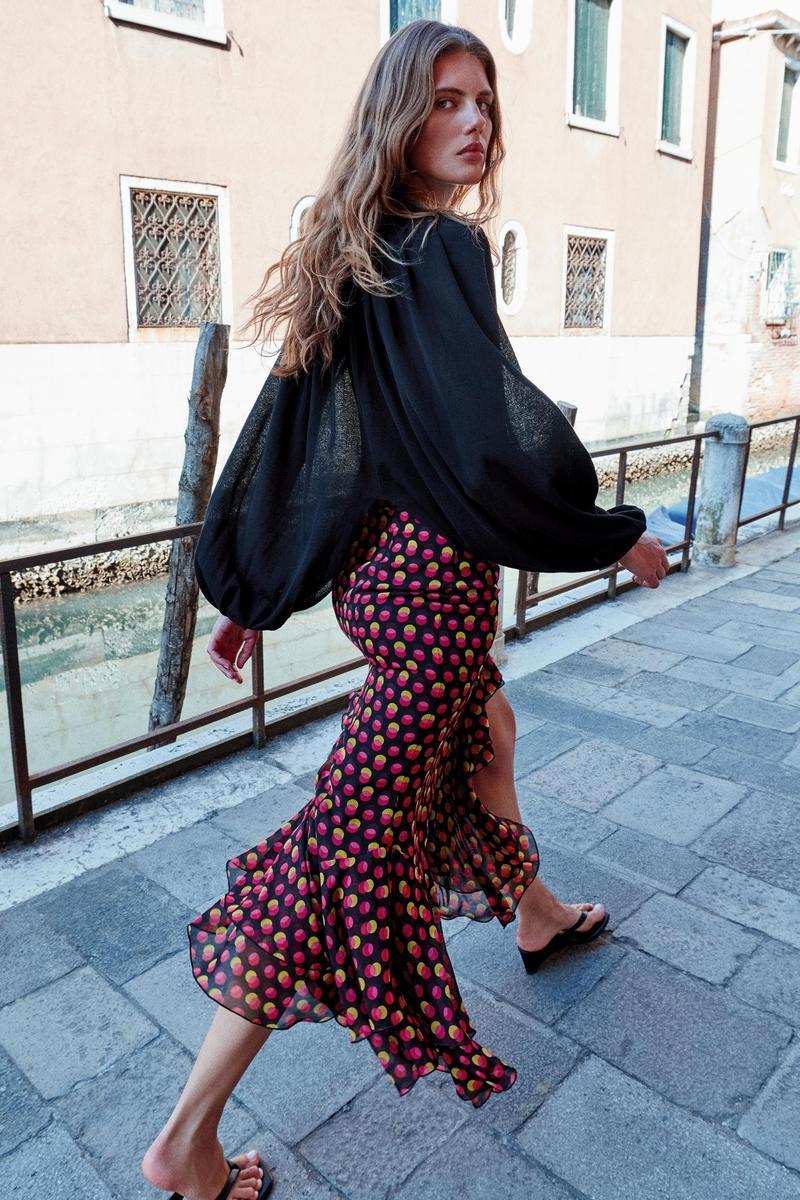 Skirt Midi Asymmetric Polka-dot