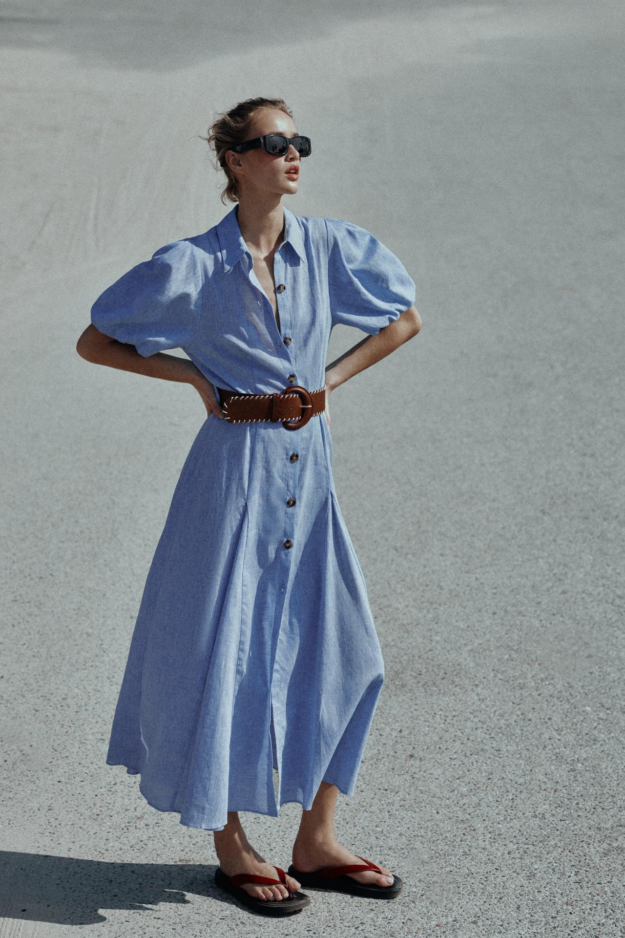 Dress Midi Linen With Belt
