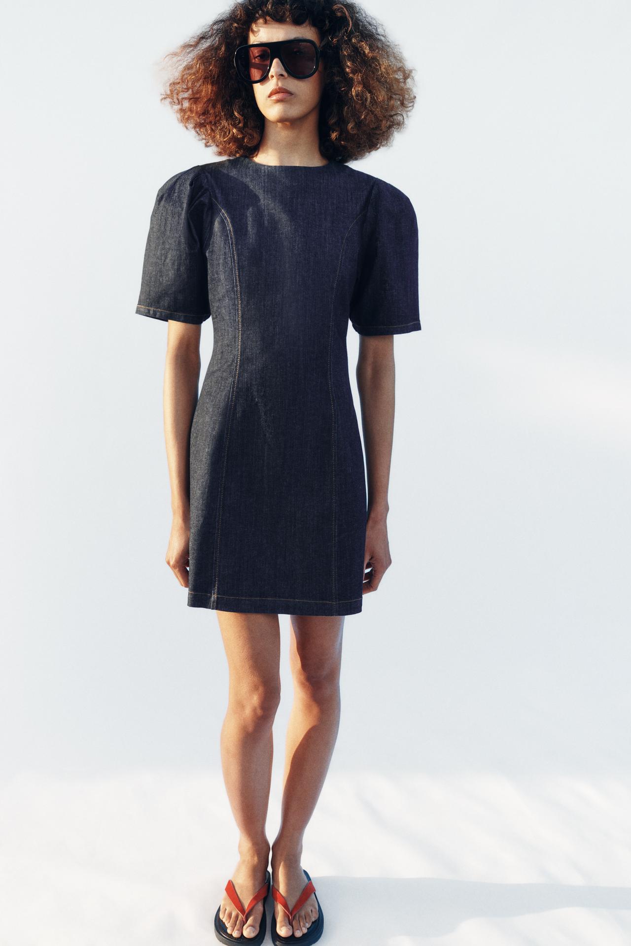Dress Z1975 Mini Denim Balloon Sleeve